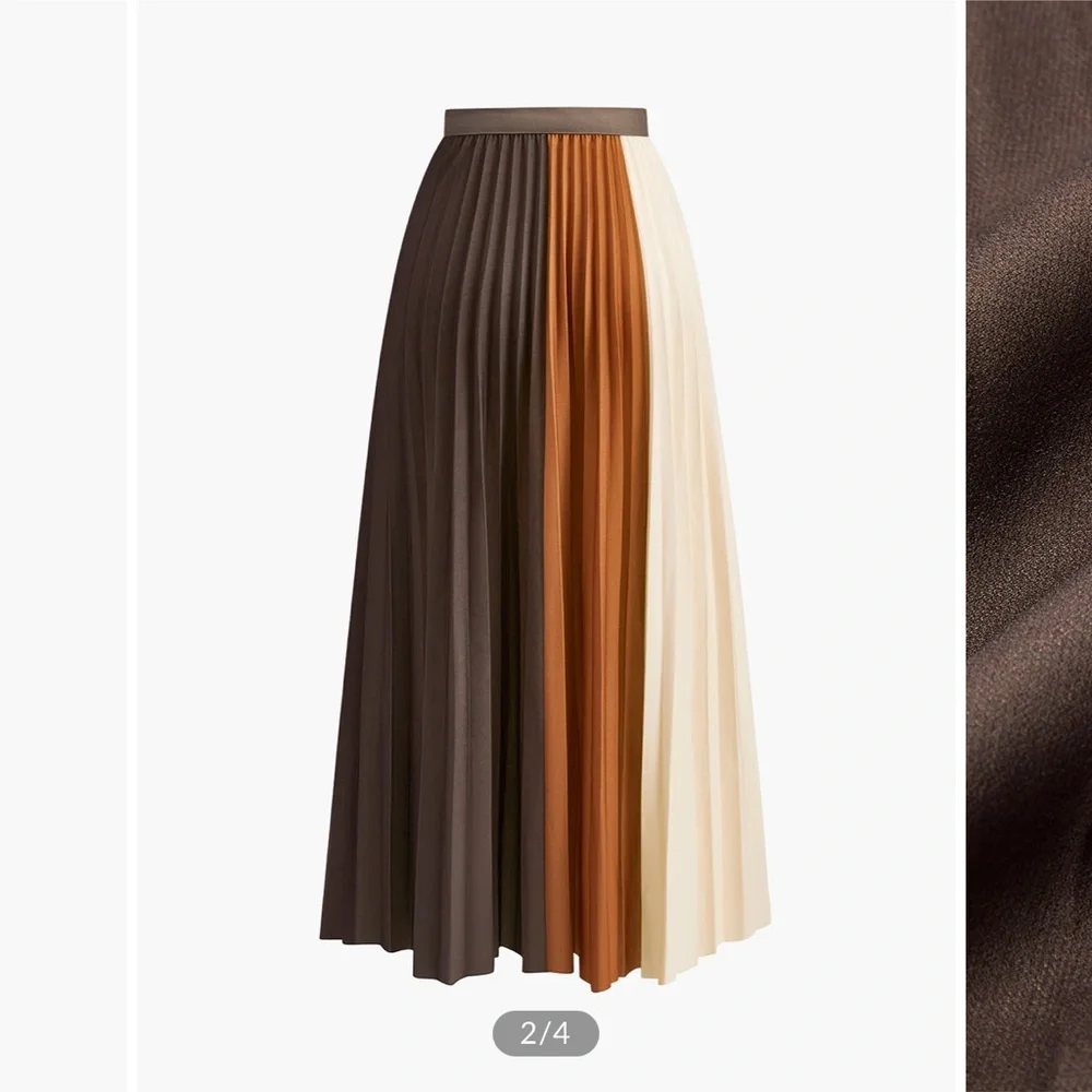 Colorblock Pleated Midi Skirt - Picture 3 of 5